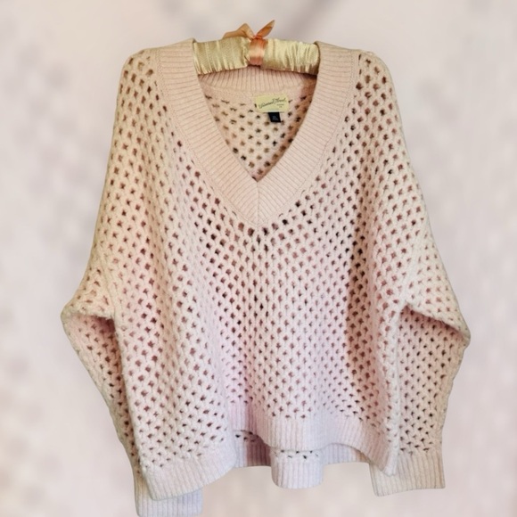 UNIVERSAL THREAD net v-neck pullover oversized boxy chunky pink women’s XL - Picture 2 of 12
